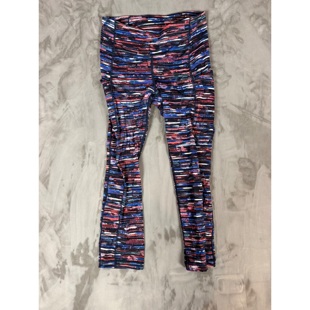 Lululemon Speed Up Crop 21 Multi Speed Stripe Red Blue Athletic Leggings Size 4